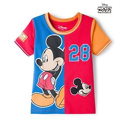 Babyhug Disney Single Jersey Knit Half Sleeves Cut & Sew T-Shirt with Mickey Mouse Graphic - Multicolor