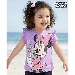 Babyhug Disney 100% Cotton Half Sleeves T-Shirt With Minnie Mouse Graphic - Lavender