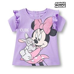 Babyhug Disney 100% Cotton Half Sleeves T-Shirt With Minnie Mouse Graphic - Lavender