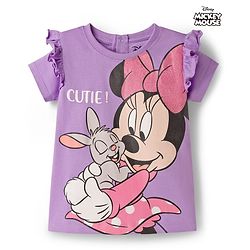 Babyhug Disney 100% Cotton Half Sleeves T-Shirt With Minnie Mouse Graphic - Lavender