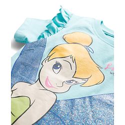 Babyhug Disney Single Jersey Knit Half Sleeves T-Shirt with Tinker Bell Graphic & Glitter Detailing - Light Blue