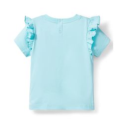 Babyhug Disney Single Jersey Knit Half Sleeves T-Shirt with Tinker Bell Graphic & Glitter Detailing - Light Blue