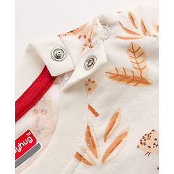 Babyhug Single Jersey Knit Half Sleeves T-Shirt & Dungarees with Jungle Safari Theme Print & Embroidery - Maroon