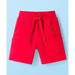 Babyhug Single Jersey Knit Half Sleeves Striped Polo T-Shirt & Shorts Set - Red