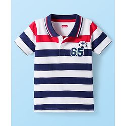 Babyhug Single Jersey Knit Half Sleeves Striped Polo T-Shirt & Shorts Set - Red