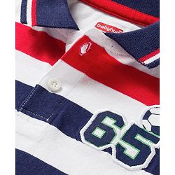 Babyhug Single Jersey Knit Half Sleeves Striped Polo T-Shirt & Shorts Set - Red