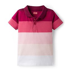 Babyhug Single Jersey Knit Half Sleeves Striped Polo T-Shirt & Shorts Set - Maroon