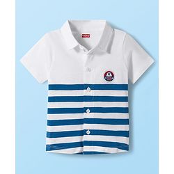 Babyhug Single Jersey Knit Half Sleeves Striped Shirt & Shorts Set - Blue