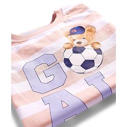 Babyhug Single Jersey Knit Half Sleeves Striped T-Shirt & Shorts Set With Goal Print - Multicolor