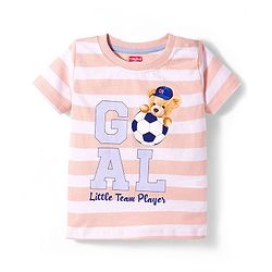 Babyhug Single Jersey Knit Half Sleeves Striped T-Shirt & Shorts Set With Goal Print - Multicolor