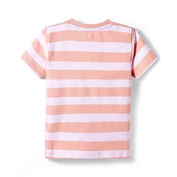 Babyhug Single Jersey Knit Half Sleeves Striped T-Shirt & Shorts Set With Goal Print - Multicolor