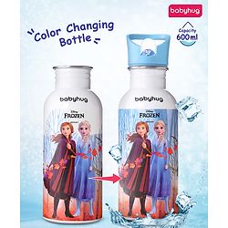 Babyhug Disney Frozen Theme Stainless Steel Color Changing Magic Bottle Multicolor - 600ml| Leak Resistant| BPA Free| Rust Proof| Food Grade 304 SS| Soft Silicone Spout