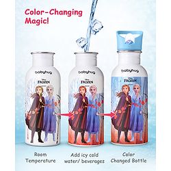 Babyhug Disney Frozen Theme Stainless Steel Color Changing Magic Bottle Multicolor - 600ml| Leak Resistant| BPA Free| Rust Proof| Food Grade 304 SS| Soft Silicone Spout