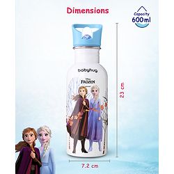 Babyhug Disney Frozen Theme Stainless Steel Color Changing Magic Bottle Multicolor - 600ml| Leak Resistant| BPA Free| Rust Proof| Food Grade 304 SS| Soft Silicone Spout