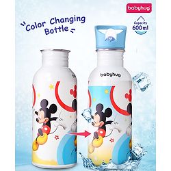 Babyhug Disney Frozen Theme Stainless Steel Color Changing Magic Bottle Multicolor - 600ml| Leak Resistant| BPA Free| Rust Proof| Food Grade 304 SS| Soft Silicone Spout