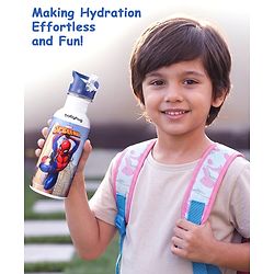 Babyhug Marvel SpiderMan Theme Stainless Steel Color Changing Magic Bottle Multicolor - 600ml| Leak Resistant| BPA Free| Rust Proof| Food Grade 304 SS| Soft Silicone Spout