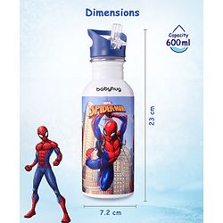 Babyhug Marvel SpiderMan Theme Stainless Steel Color Changing Magic Bottle Multicolor - 600ml| Leak Resistant| BPA Free| Rust Proof| Food Grade 304 SS| Soft Silicone Spout