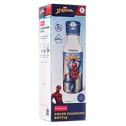 Babyhug Marvel SpiderMan Theme Stainless Steel Color Changing Magic Bottle Multicolor - 600ml| Leak Resistant| BPA Free| Rust Proof| Food Grade 304 SS| Soft Silicone Spout