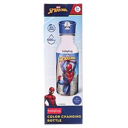 Babyhug Marvel SpiderMan Theme Stainless Steel Color Changing Magic Bottle Multicolor - 600ml| Leak Resistant| BPA Free| Rust Proof| Food Grade 304 SS| Soft Silicone Spout