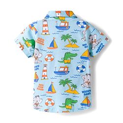 Babyhug Single Jersey Knit Half Sleeves Nautical Theme Printed Shirt & Shorts Set With Bow Applique & Suspender - Multicolor
