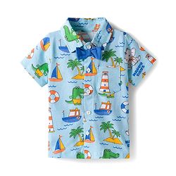 Babyhug Single Jersey Knit Half Sleeves Nautical Theme Printed Shirt & Shorts Set With Bow Applique & Suspender - Multicolor