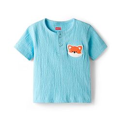Babyhug 100% Cotton Knit Half Sleeves Fox Embroidered T-Shirt With Short Set - Light Blue