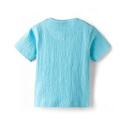 Babyhug 100% Cotton Knit Half Sleeves Fox Embroidered T-Shirt With Short Set - Light Blue