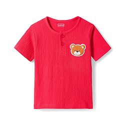 Babyhug Single Jersey Knit Half Sleeves T-Shirt & Shorts Set with Bear Patch Detailing - Red