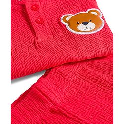 Babyhug Single Jersey Knit Half Sleeves T-Shirt & Shorts Set with Bear Patch Detailing - Red