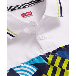 Babyhug Single Jersey Knit Half Sleeves Cut & Sew Polo T-Shirt & Lounge Pant Set with Smiley Print - Navy Blue