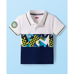 Babyhug Single Jersey Knit Half Sleeves Cut & Sew Polo T-Shirt & Lounge Pant Set with Smiley Print - Navy Blue