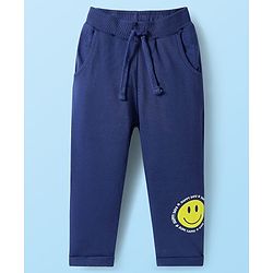 Babyhug Single Jersey Knit Half Sleeves Cut & Sew Polo T-Shirt & Lounge Pant Set with Smiley Print - Navy Blue