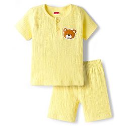 Babyhug Single Jersey Knit Half Sleeves T-Shirt & Shorts Set with Bear Patch Detailing - Yellow