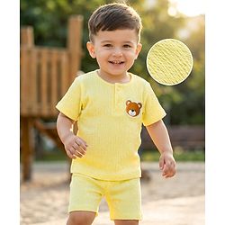 Babyhug Single Jersey Knit Half Sleeves T-Shirt & Shorts Set with Bear Patch Detailing - Yellow