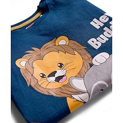 Babyhug Single Jersey Knit Half Sleeves T-Shirt & Woven Shorts Set With Animal Print - Blue & Beige