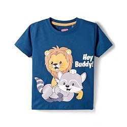 Babyhug Single Jersey Knit Half Sleeves T-Shirt & Woven Shorts Set With Animal Print - Blue & Beige