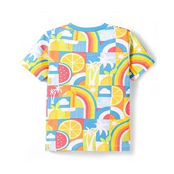 Babyhug Single Jersey Knit Half Sleeves T-Shirt & Shorts Set With Tropical Print - Multicolor