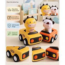 Babyhug Press & Go Giraffe and Cow Characters Cars for Toddlers| Animal Mini Racing Car for Early Learning|Fun Toy for 3+ Years Kids |BIS Certified| Pack of 2| Imaginative Play| Toddler Gifting Option