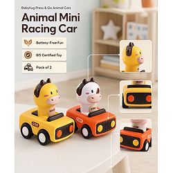 Babyhug Press & Go Giraffe and Cow Characters Cars for Toddlers| Animal Mini Racing Car for Early Learning|Fun Toy for 3+ Years Kids |BIS Certified| Pack of 2| Imaginative Play| Toddler Gifting Option