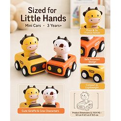Babyhug Press & Go Giraffe and Cow Characters Cars for Toddlers| Animal Mini Racing Car for Early Learning|Fun Toy for 3+ Years Kids |BIS Certified| Pack of 2| Imaginative Play| Toddler Gifting Option