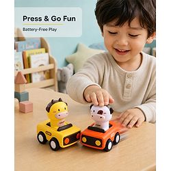 Babyhug Press & Go Giraffe and Cow Characters Cars for Toddlers| Animal Mini Racing Car for Early Learning|Fun Toy for 3+ Years Kids |BIS Certified| Pack of 2| Imaginative Play| Toddler Gifting Option