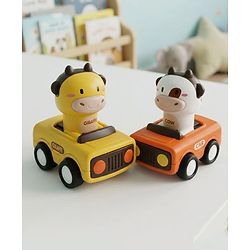 Babyhug Press & Go Giraffe and Cow Characters Cars for Toddlers| Animal Mini Racing Car for Early Learning|Fun Toy for 3+ Years Kids |BIS Certified| Pack of 2| Imaginative Play| Toddler Gifting Option