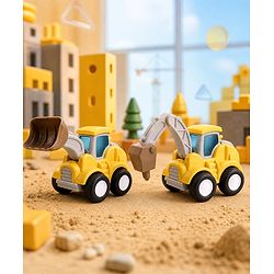 Babyhug Press & Go Mini Bulldozer & Driller Truck Toy with Flexible Joints for Toddlers| Early Learning & Development| Pretend Play Toy| Fun Toy for 3+ Years Kids |BIS Certified| Pack of 2
