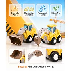 Babyhug Press & Go Mini Bulldozer & Driller Truck Toy with Flexible Joints for Toddlers| Early Learning & Development| Pretend Play Toy| Fun Toy for 3+ Years Kids |BIS Certified| Pack of 2