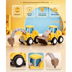 Babyhug Press & Go Mini Bulldozer & Driller Truck Toy with Flexible Joints for Toddlers| Early Learning & Development| Pretend Play Toy| Fun Toy for 3+ Years Kids |BIS Certified| Pack of 2