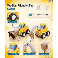 Babyhug Press & Go Mini Bulldozer & Driller Truck Toy with Flexible Joints for Toddlers| Early Learning & Development| Pretend Play Toy| Fun Toy for 3+ Years Kids |BIS Certified| Pack of 2
