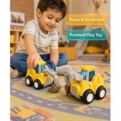 Babyhug Press & Go Mini Bulldozer & Driller Truck Toy with Flexible Joints for Toddlers| Early Learning & Development| Pretend Play Toy| Fun Toy for 3+ Years Kids |BIS Certified| Pack of 2