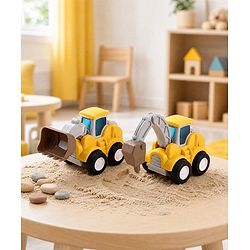 Babyhug Press & Go Mini Bulldozer & Driller Truck Toy with Flexible Joints for Toddlers| Early Learning & Development| Pretend Play Toy| Fun Toy for 3+ Years Kids |BIS Certified| Pack of 2