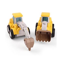 Babyhug Press & Go Mini Bulldozer & Driller Truck Toy with Flexible Joints for Toddlers| Early Learning & Development| Pretend Play Toy| Fun Toy for 3+ Years Kids |BIS Certified| Pack of 2