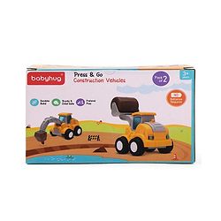 Babyhug Press & Go Mini Bulldozer & Driller Truck Toy with Flexible Joints for Toddlers| Early Learning & Development| Pretend Play Toy| Fun Toy for 3+ Years Kids |BIS Certified| Pack of 2